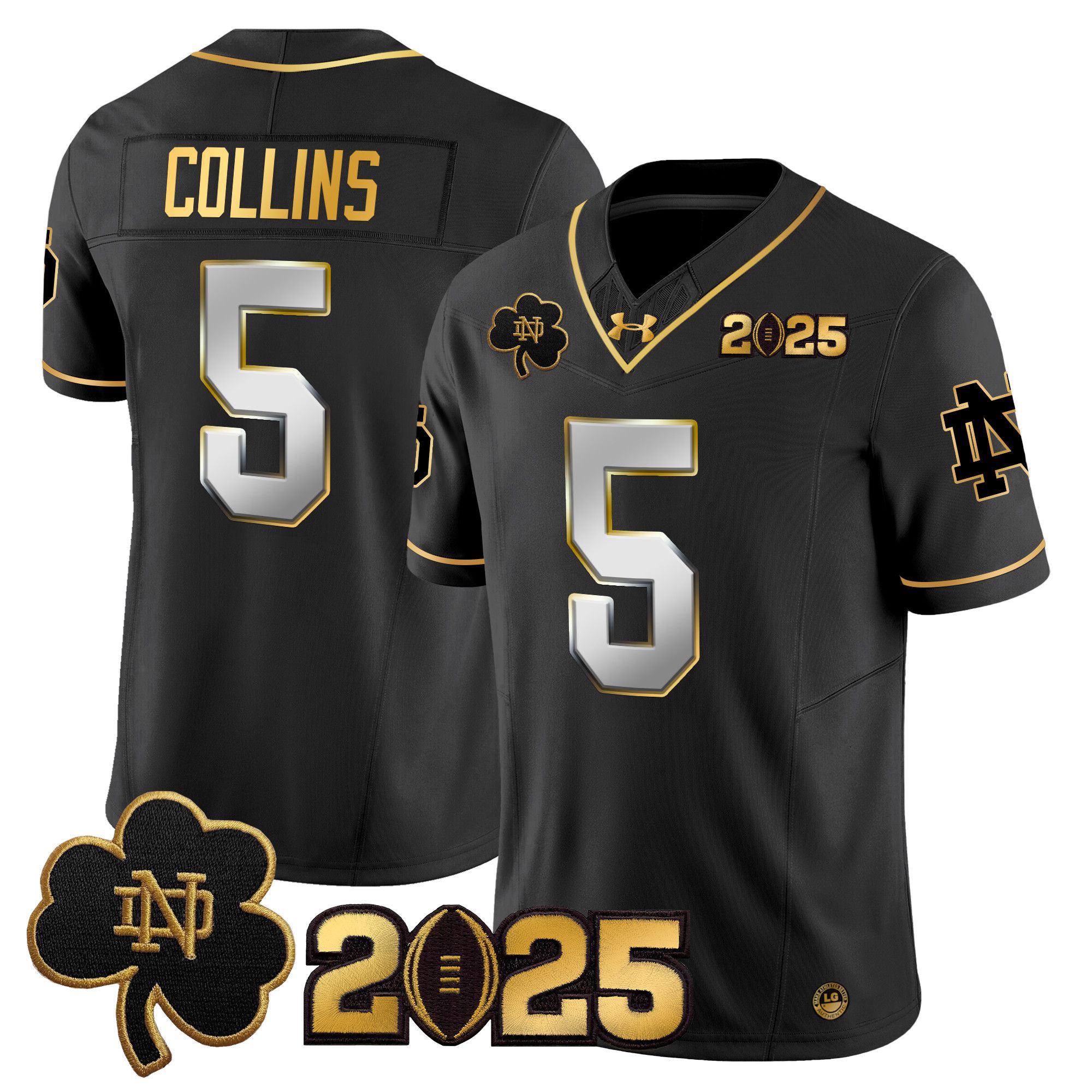 Men Notre Dame Fighting Irish #5 Collins Black 2025 CFP Final Patch Gold Vapor Limited NCAA Jersey style 2